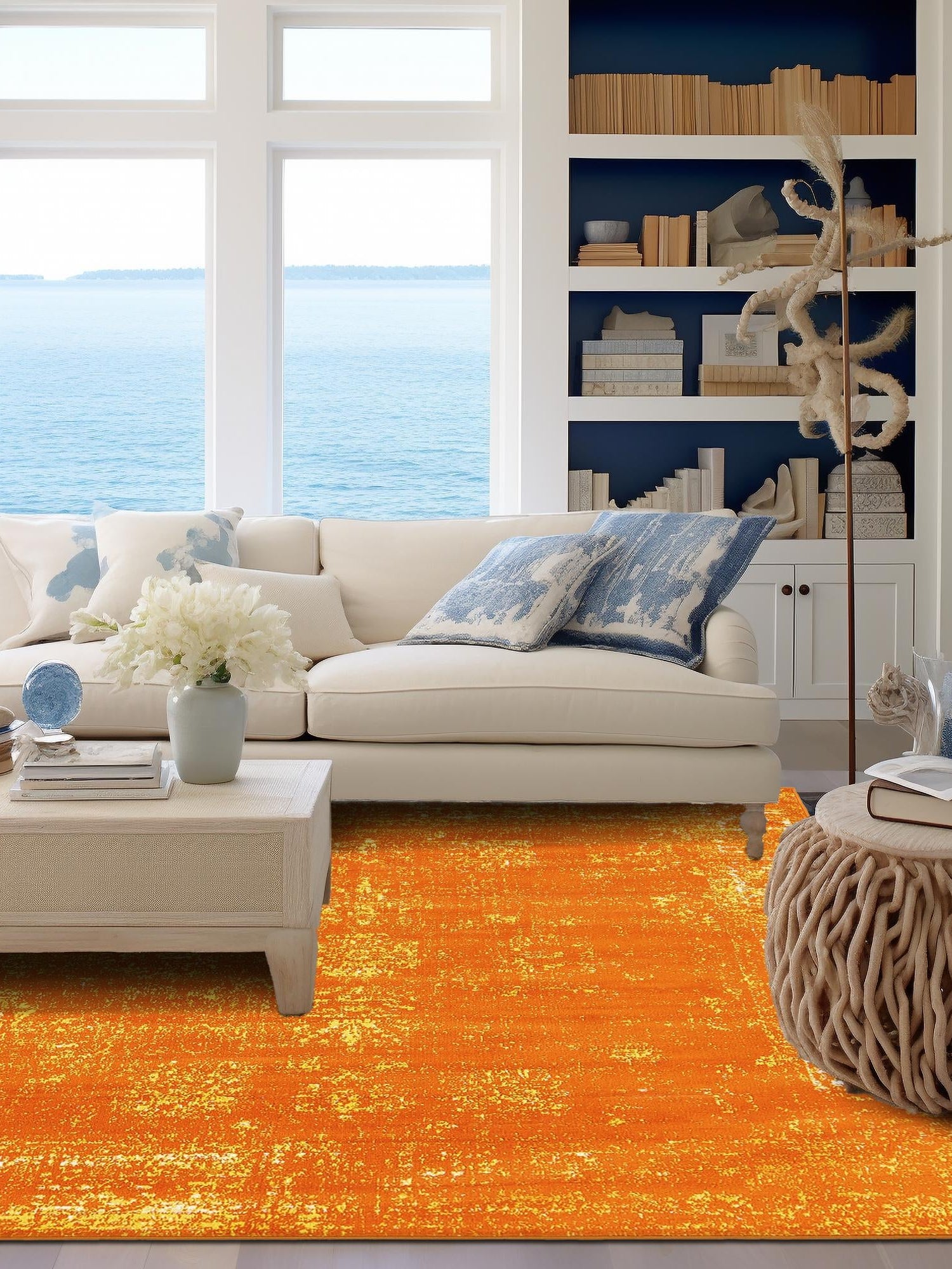 Orange 7' 10 x 7' 10 Sofia Square Area Rug Durable Easy Clean Stain Resistant Unique Carpet for Affordable Interior Home Design for Sale at Rug Engine