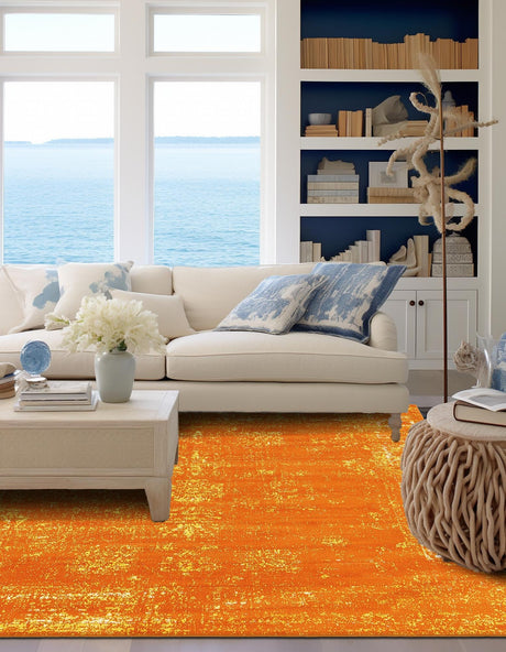 Orange 7' 10 x 7' 10 Sofia Square Area Rug Durable Easy Clean Stain Resistant Unique Carpet for Affordable Interior Home Design for Sale at Rug Engine