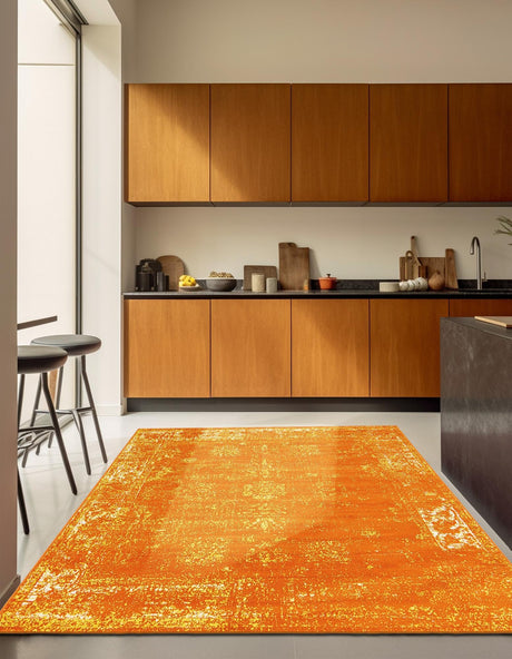 Orange 6' 1 x 6' 1 Sofia Square Area Rug Durable Easy Clean Stain Resistant Unique Carpet for Affordable Interior Home Design for Sale at Rug Engine