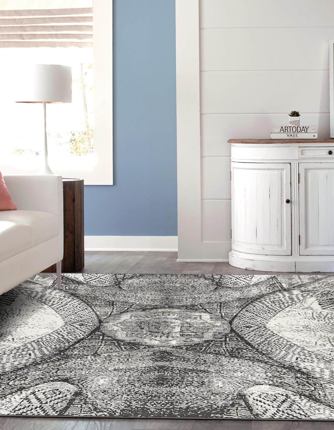 Dark Gray 6' 1 x 6' 1 Sofia Square Area Rug Durable Easy Clean Stain Resistant Unique Carpet for Affordable Interior Home Design for Sale at Rug Engine