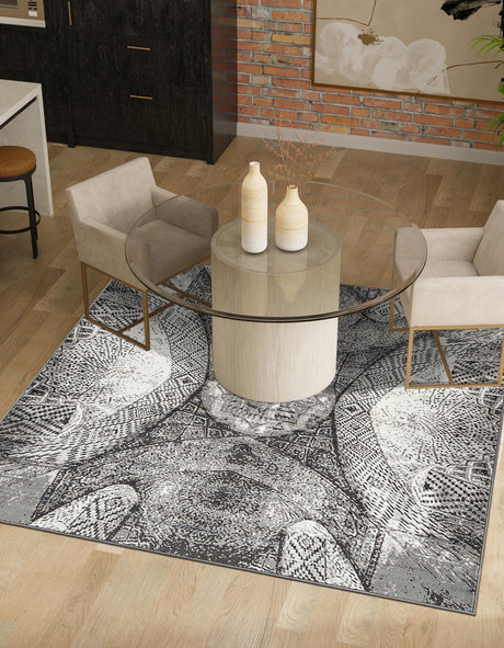 Dark Gray 6' 1 x 6' 1 Sofia Square Area Rug Durable Easy Clean Stain Resistant Unique Carpet for Affordable Interior Home Design for Sale at Rug Engine