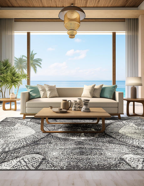 Dark Gray 7' 10 x 7' 10 Sofia Square Area Rug Durable Easy Clean Stain Resistant Unique Carpet for Affordable Interior Home Design for Sale at Rug Engine