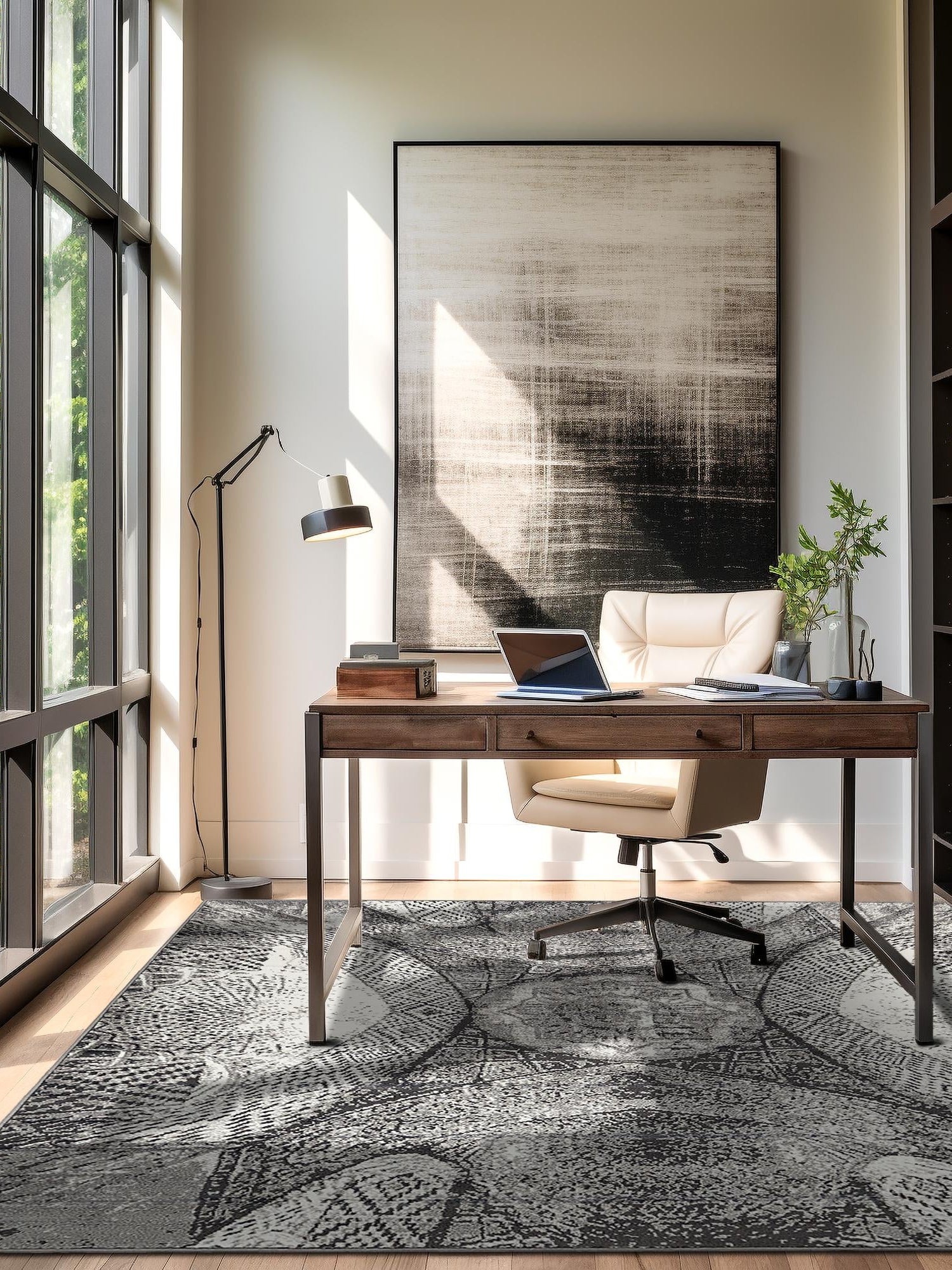 Dark Gray 7' 10 x 7' 10 Sofia Square Area Rug Durable Easy Clean Stain Resistant Unique Carpet for Affordable Interior Home Design for Sale at Rug Engine