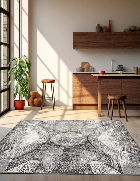 Dark Gray 7' 10 x 7' 10 Sofia Square Area Rug Durable Easy Clean Stain Resistant Unique Carpet for Affordable Interior Home Design for Sale at Rug Engine