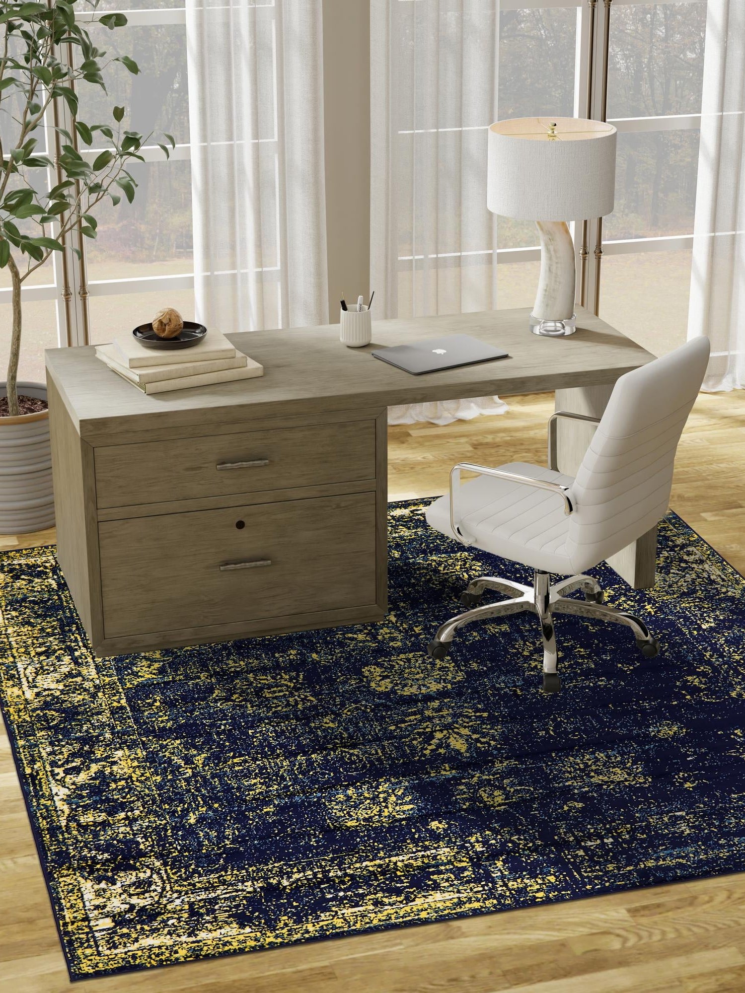 Navy Blue 7' 10 x 7' 10 Sofia Square Area Rug Durable Easy Clean Stain Resistant Unique Carpet for Affordable Interior Home Design for Sale at Rug Engine