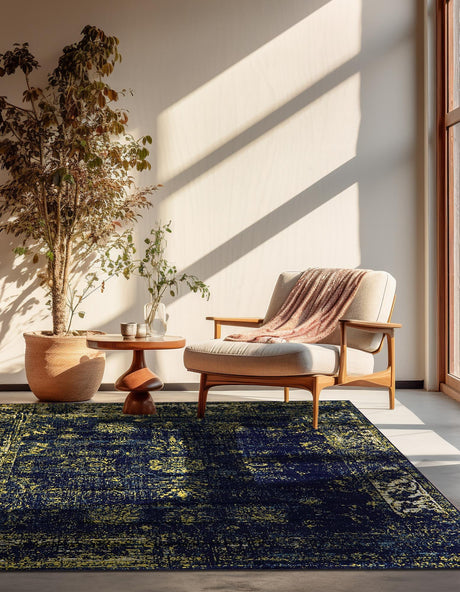 Navy Blue 6' 1 x 6' 1 Sofia Square Area Rug Durable Easy Clean Stain Resistant Unique Carpet for Affordable Interior Home Design for Sale at Rug Engine