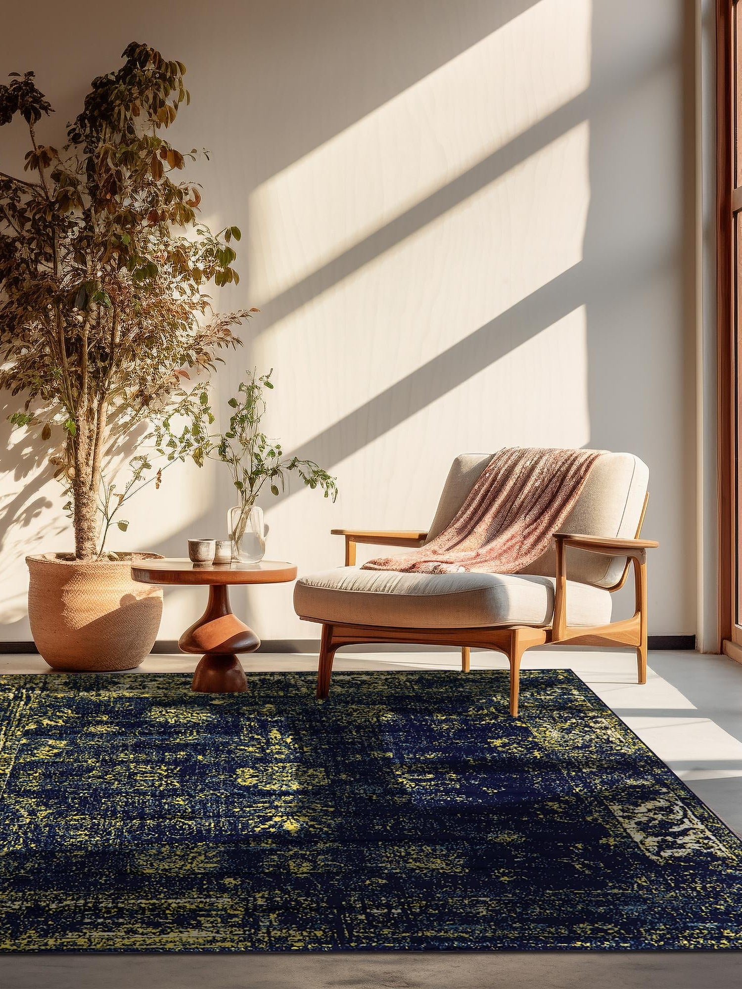 Navy Blue 7' 10 x 7' 10 Sofia Square Area Rug Durable Easy Clean Stain Resistant Unique Carpet for Affordable Interior Home Design for Sale at Rug Engine