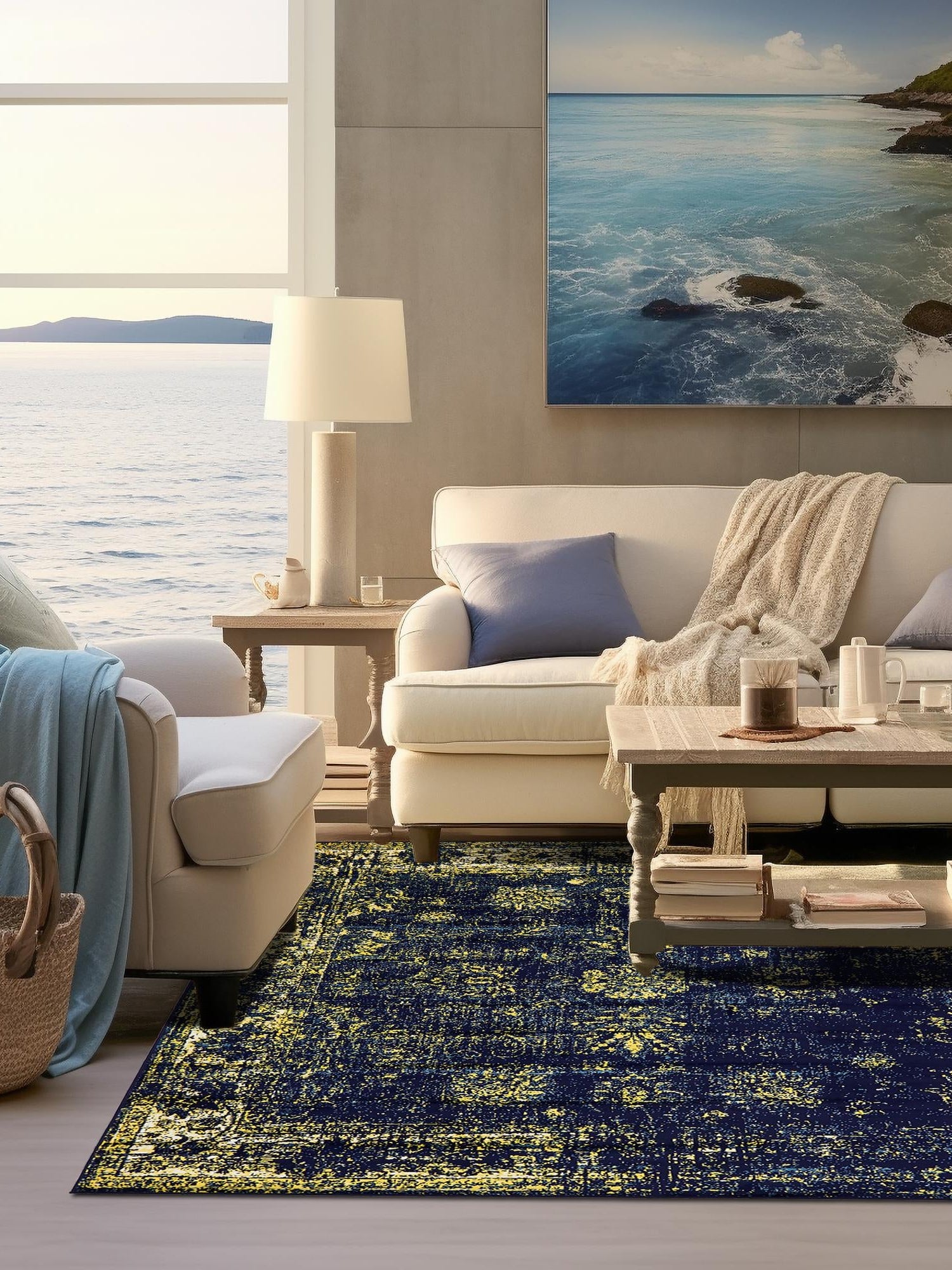 Navy Blue 7' 10 x 7' 10 Sofia Square Area Rug Durable Easy Clean Stain Resistant Unique Carpet for Affordable Interior Home Design for Sale at Rug Engine