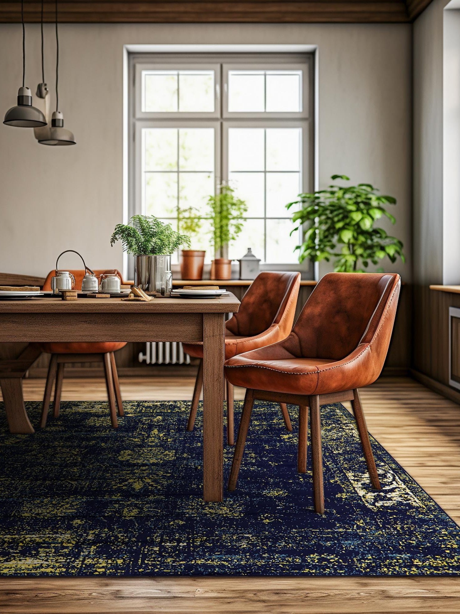 Navy Blue 7' 10 x 7' 10 Sofia Square Area Rug Durable Easy Clean Stain Resistant Unique Carpet for Affordable Interior Home Design for Sale at Rug Engine