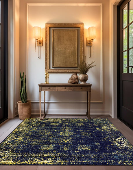 Navy Blue 6' 1 x 6' 1 Sofia Square Area Rug Durable Easy Clean Stain Resistant Unique Carpet for Affordable Interior Home Design for Sale at Rug Engine