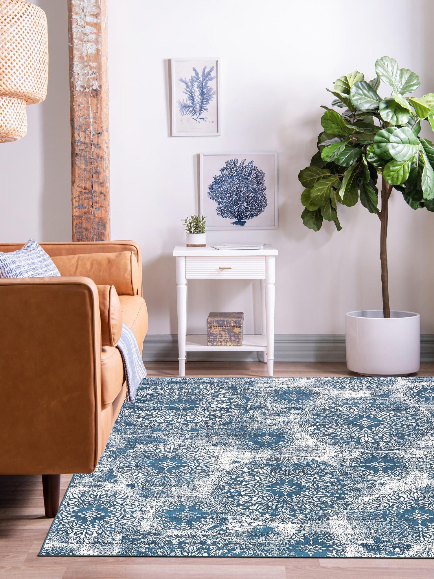 Blue 6' 1 x 6' 1 Sofia Square Area Rug Durable Easy Clean Stain Resistant Unique Carpet for Affordable Interior Home Design for Sale at Rug Engine