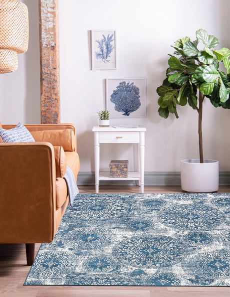 Blue 6' 1 x 6' 1 Sofia Square Area Rug Durable Easy Clean Stain Resistant Unique Carpet for Affordable Interior Home Design for Sale at Rug Engine