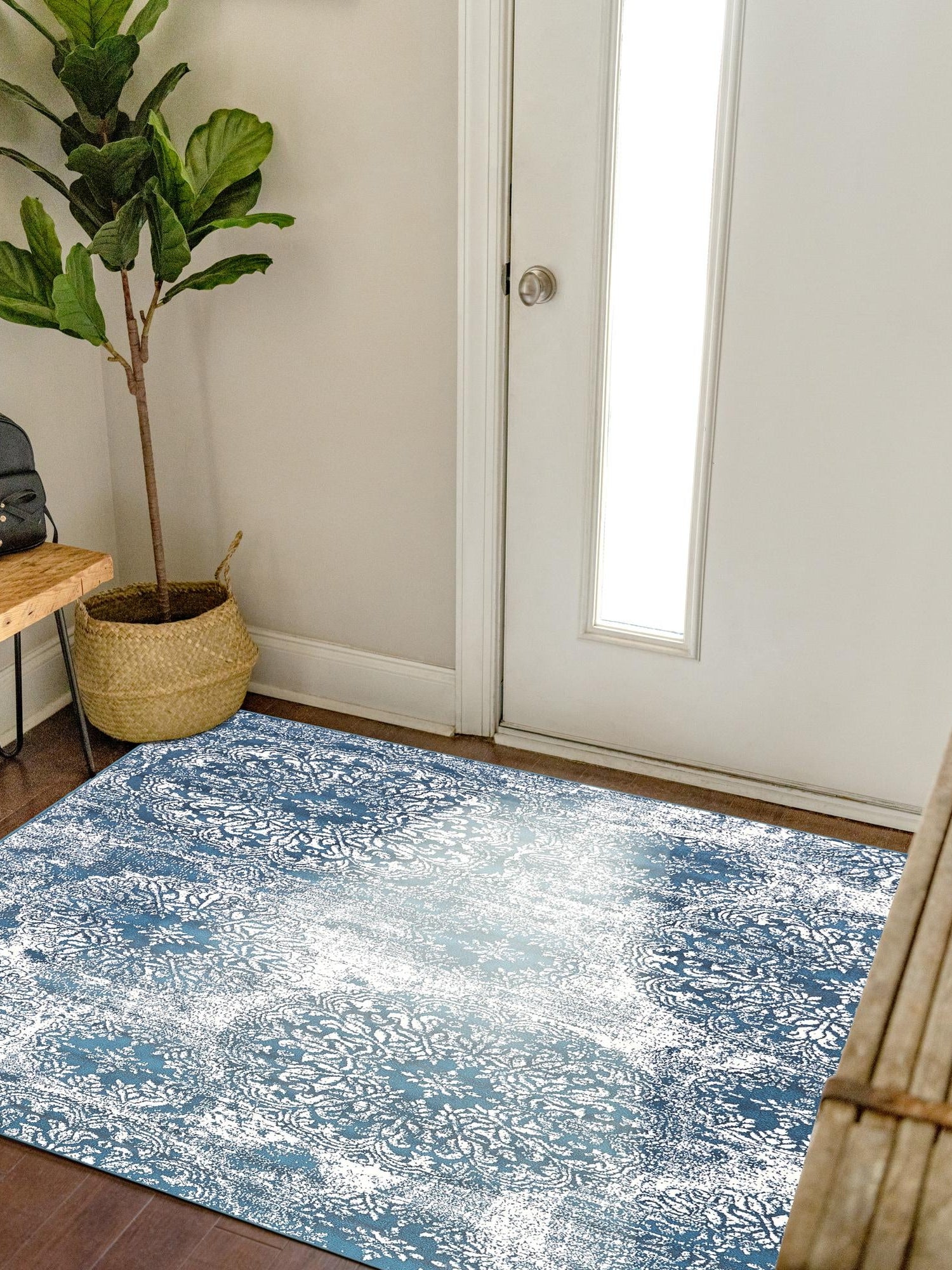 Blue 6' 1 x 6' 1 Sofia Square Area Rug Durable Easy Clean Stain Resistant Unique Carpet for Affordable Interior Home Design for Sale at Rug Engine