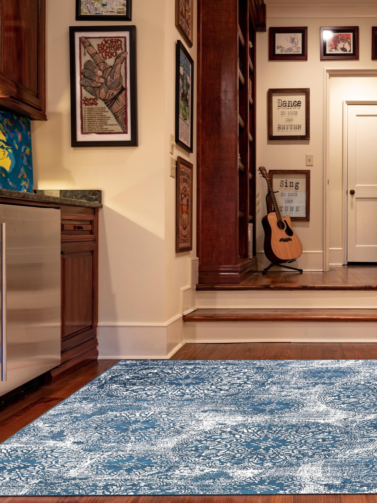 Blue 6' 1 x 6' 1 Sofia Square Area Rug Durable Easy Clean Stain Resistant Unique Carpet for Affordable Interior Home Design for Sale at Rug Engine