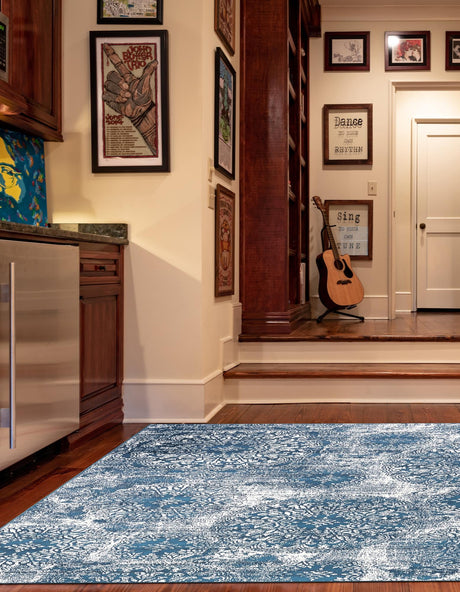 Blue 6' 1 x 6' 1 Sofia Square Area Rug Durable Easy Clean Stain Resistant Unique Carpet for Affordable Interior Home Design for Sale at Rug Engine