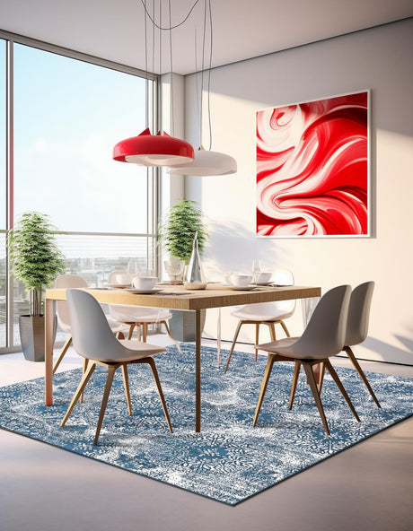 Blue 6' 1 x 6' 1 Sofia Square Area Rug Durable Easy Clean Stain Resistant Unique Carpet for Affordable Interior Home Design for Sale at Rug Engine