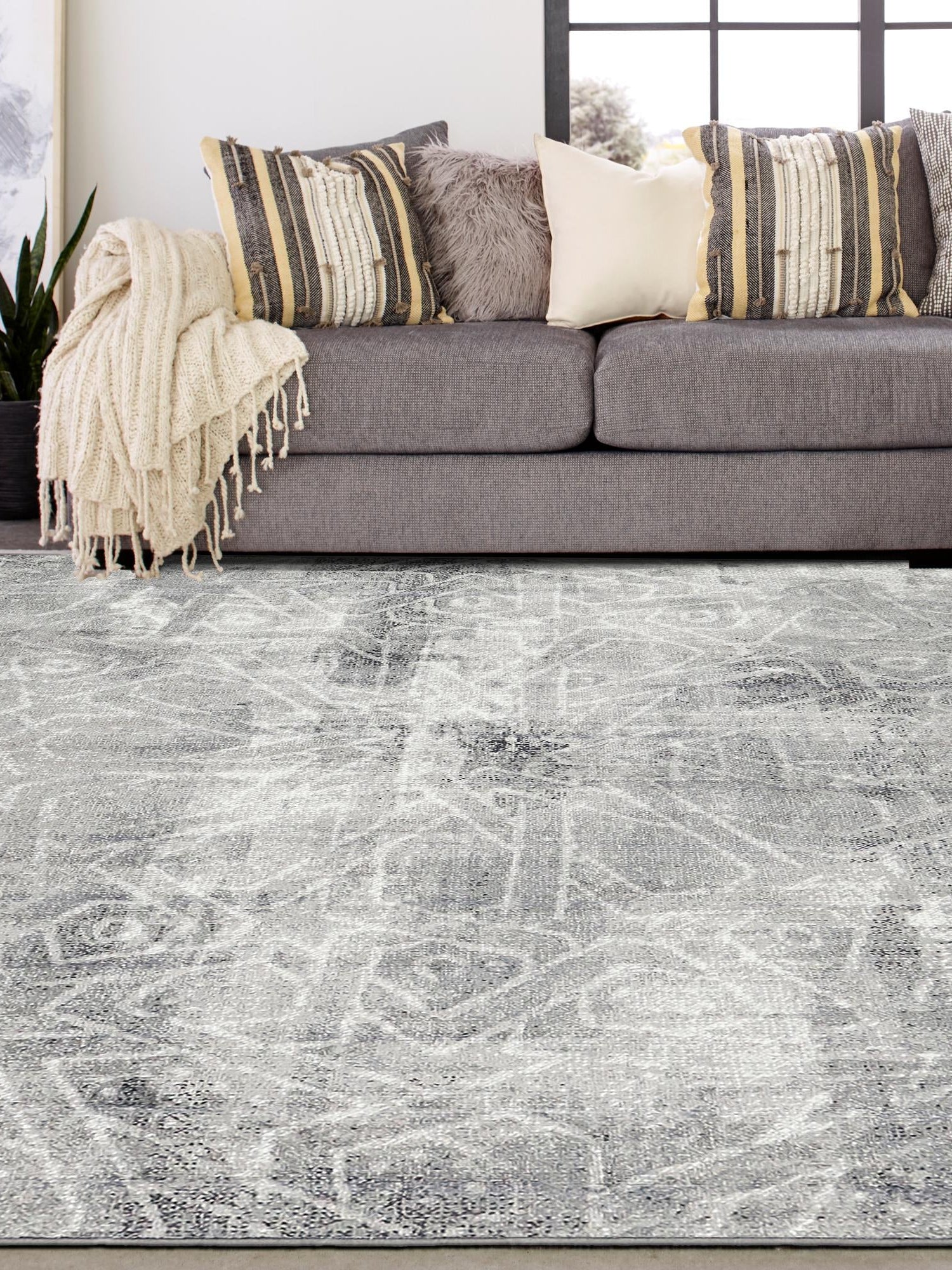 Dark Gray 6' 1 x 6' 1 Sofia Square Area Rug Durable Easy Clean Stain Resistant Unique Carpet for Affordable Interior Home Design for Sale at Rug Engine