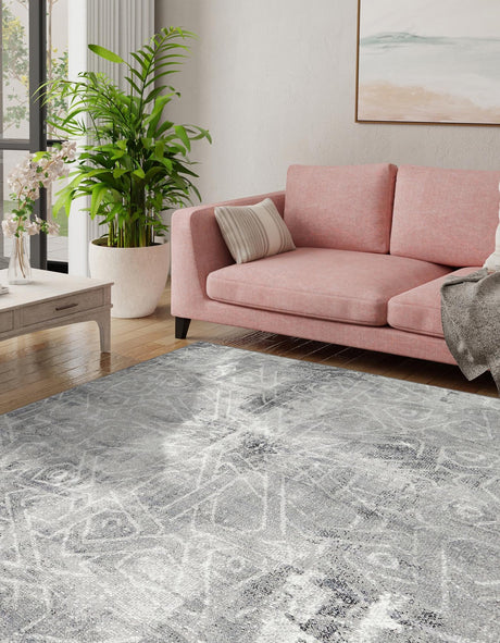 Dark Gray 7' 10 x 7' 10 Sofia Square Area Rug Durable Easy Clean Stain Resistant Unique Carpet for Affordable Interior Home Design for Sale at Rug Engine