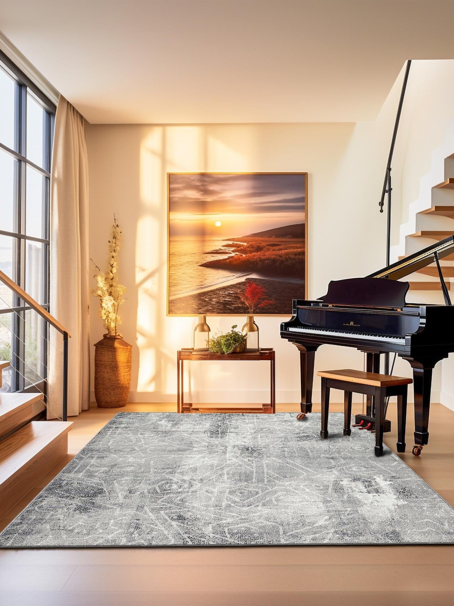 Dark Gray 6' 1 x 6' 1 Sofia Square Area Rug Durable Easy Clean Stain Resistant Unique Carpet for Affordable Interior Home Design for Sale at Rug Engine