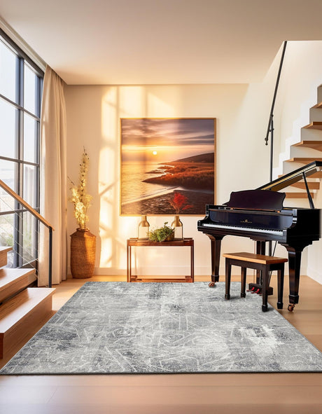 Dark Gray 6' 1 x 6' 1 Sofia Square Area Rug Durable Easy Clean Stain Resistant Unique Carpet for Affordable Interior Home Design for Sale at Rug Engine