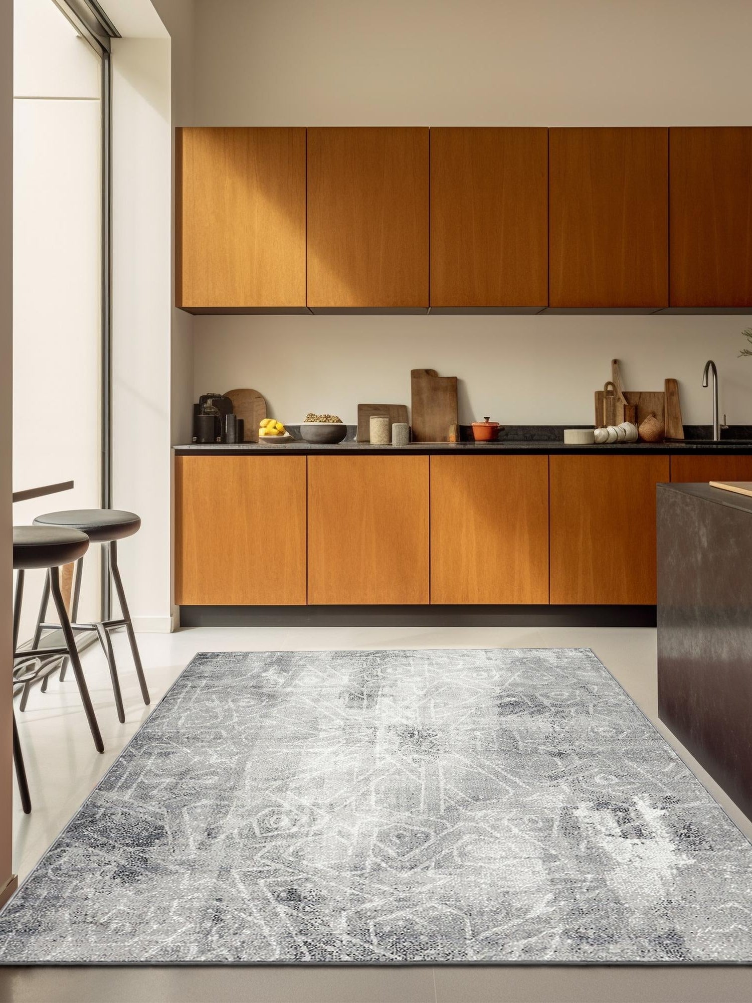 Dark Gray 6' 1 x 6' 1 Sofia Square Area Rug Durable Easy Clean Stain Resistant Unique Carpet for Affordable Interior Home Design for Sale at Rug Engine