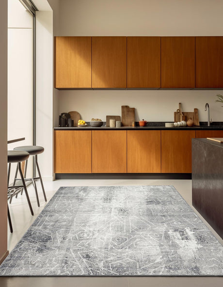 Dark Gray 6' 1 x 6' 1 Sofia Square Area Rug Durable Easy Clean Stain Resistant Unique Carpet for Affordable Interior Home Design for Sale at Rug Engine