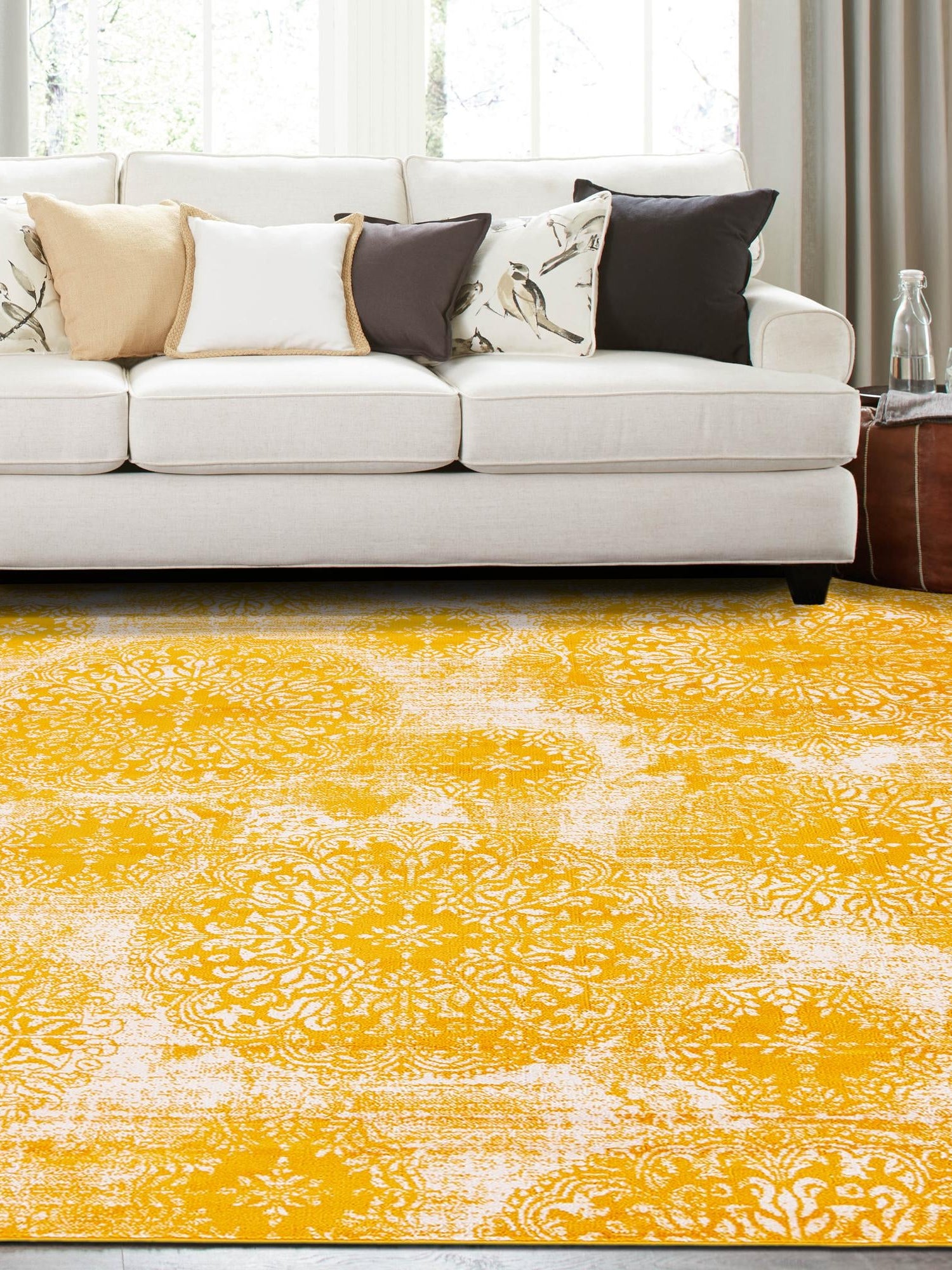 Yellow 6' 1 x 6' 1 Sofia Square Area Rug Durable Easy Clean Stain Resistant Unique Carpet for Affordable Interior Home Design for Sale at Rug Engine