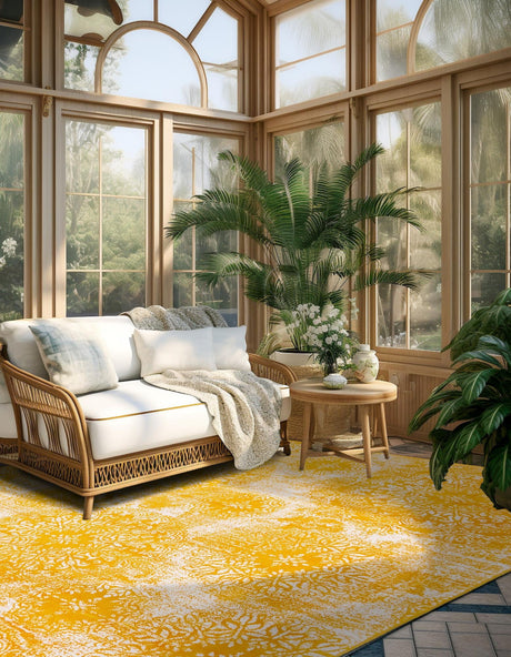 Yellow 7' 10 x 7' 10 Sofia Square Area Rug Durable Easy Clean Stain Resistant Unique Carpet for Affordable Interior Home Design for Sale at Rug Engine