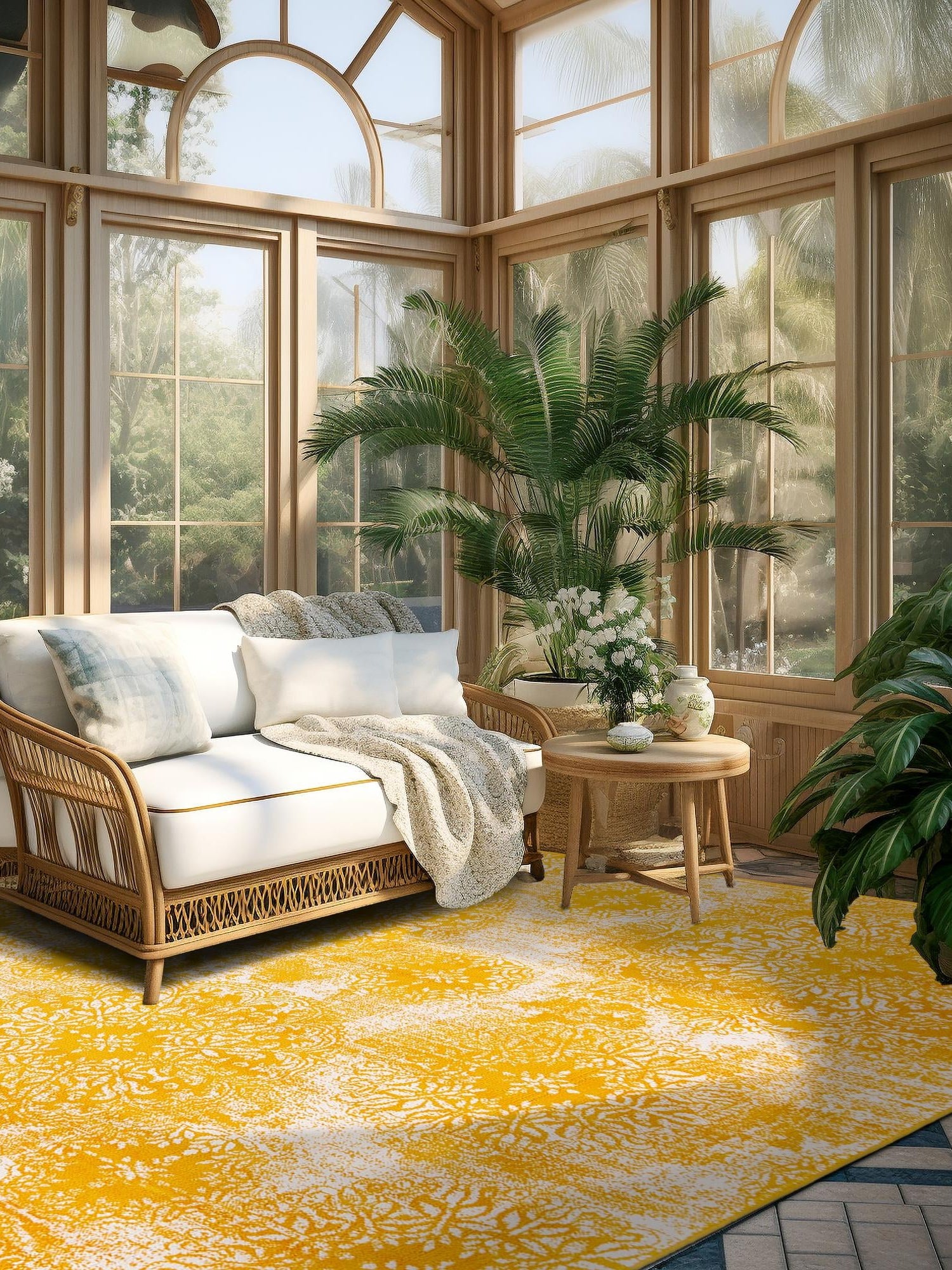 Yellow 6' 1 x 6' 1 Sofia Square Area Rug Durable Easy Clean Stain Resistant Unique Carpet for Affordable Interior Home Design for Sale at Rug Engine