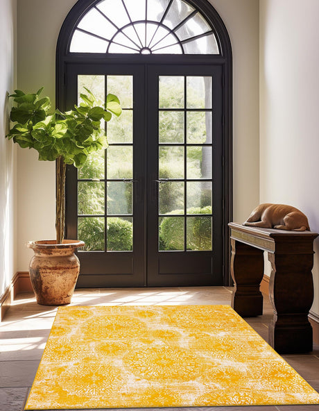 Yellow 7' 10 x 7' 10 Sofia Square Area Rug Durable Easy Clean Stain Resistant Unique Carpet for Affordable Interior Home Design for Sale at Rug Engine