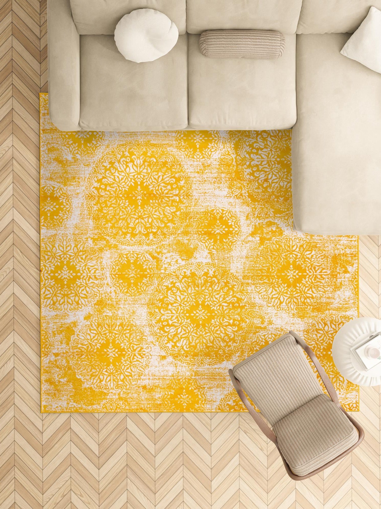 Yellow 6' 1 x 6' 1 Sofia Square Area Rug Durable Easy Clean Stain Resistant Unique Carpet for Affordable Interior Home Design for Sale at Rug Engine