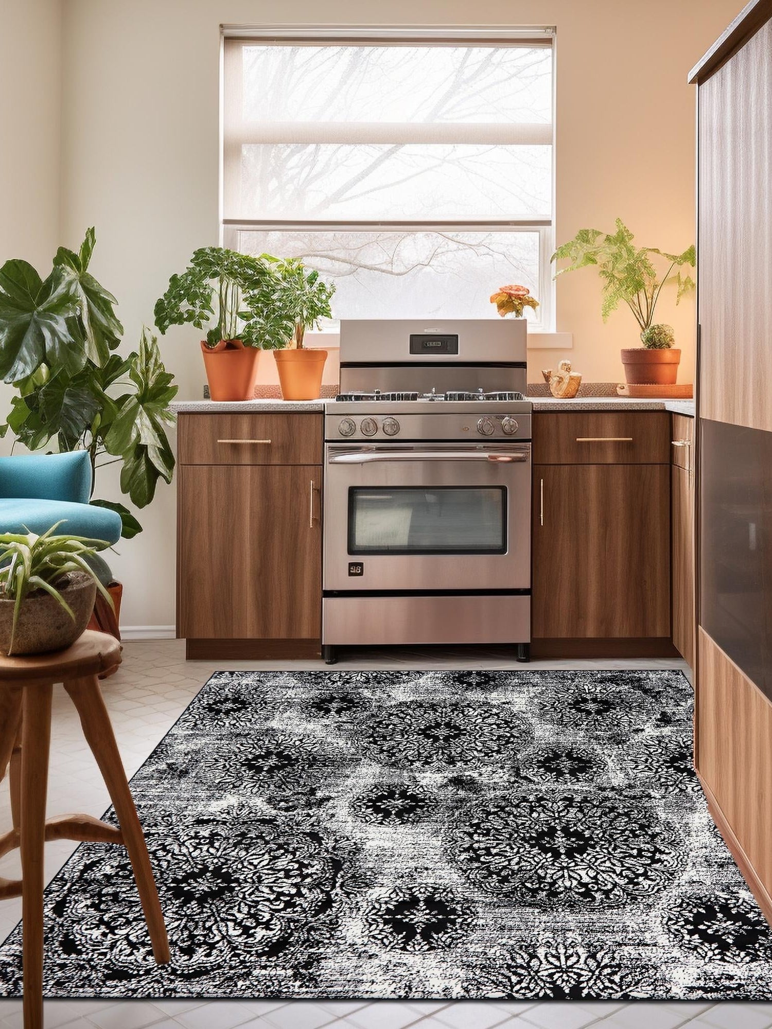 Black 6' 1 x 6' 1 Sofia Square Area Rug Durable Easy Clean Stain Resistant Unique Carpet for Affordable Interior Home Design for Sale at Rug Engine