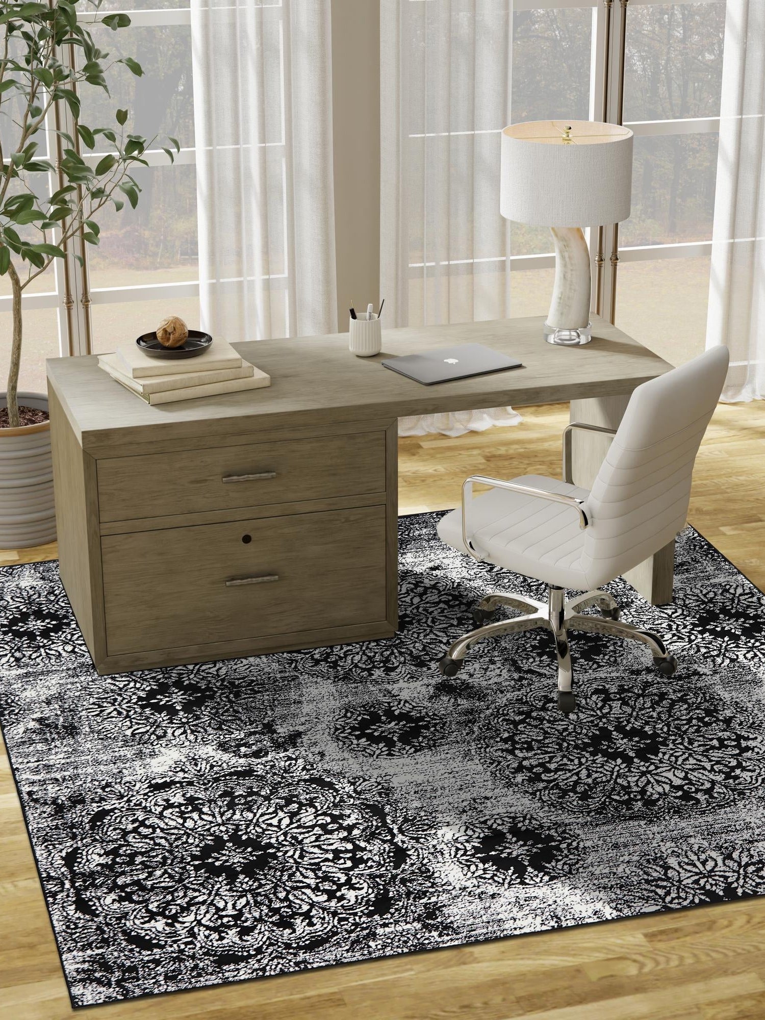Black 6' 1 x 6' 1 Sofia Square Area Rug Durable Easy Clean Stain Resistant Unique Carpet for Affordable Interior Home Design for Sale at Rug Engine