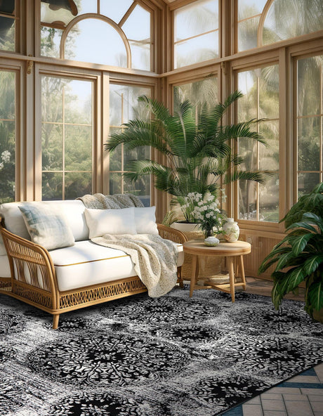 Black 6' 1 x 6' 1 Sofia Square Area Rug Durable Easy Clean Stain Resistant Unique Carpet for Affordable Interior Home Design for Sale at Rug Engine
