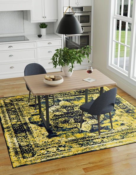 Navy Blue 6' 1 x 6' 1 Sofia Square Area Rug Durable Easy Clean Stain Resistant Unique Carpet for Affordable Interior Home Design for Sale at Rug Engine