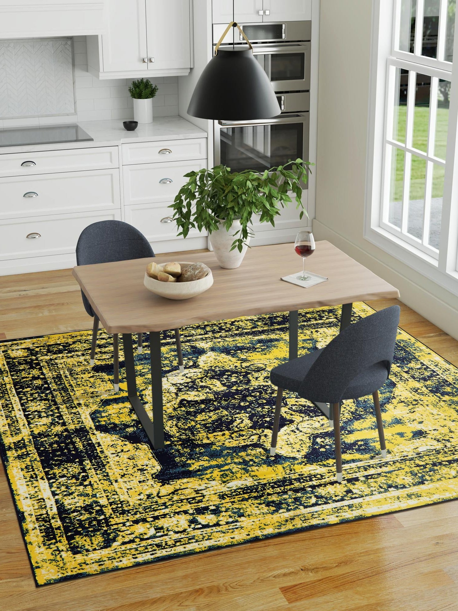 Navy Blue 7' 10 x 7' 10 Sofia Square Area Rug Durable Easy Clean Stain Resistant Unique Carpet for Affordable Interior Home Design for Sale at Rug Engine