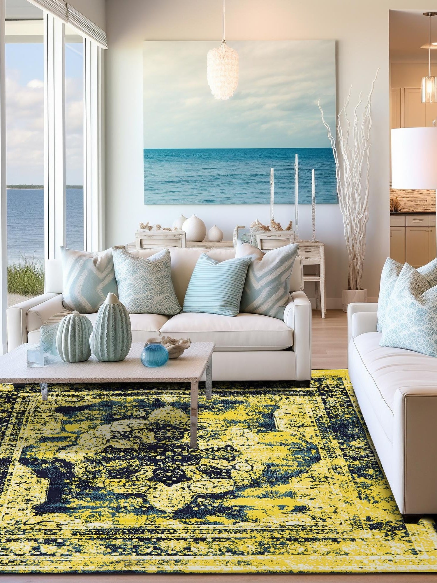 Navy Blue 7' 10 x 7' 10 Sofia Square Area Rug Durable Easy Clean Stain Resistant Unique Carpet for Affordable Interior Home Design for Sale at Rug Engine