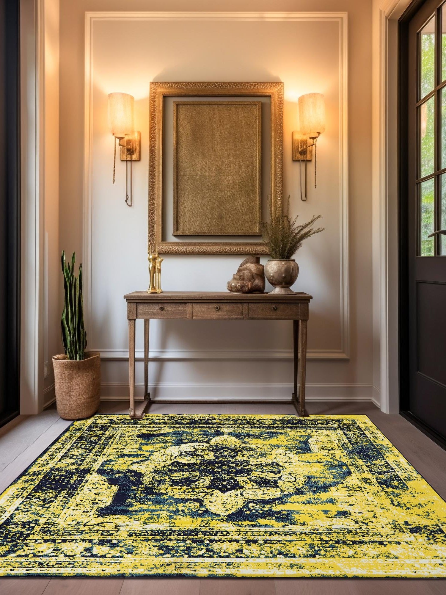 Navy Blue 6' 1 x 6' 1 Sofia Square Area Rug Durable Easy Clean Stain Resistant Unique Carpet for Affordable Interior Home Design for Sale at Rug Engine