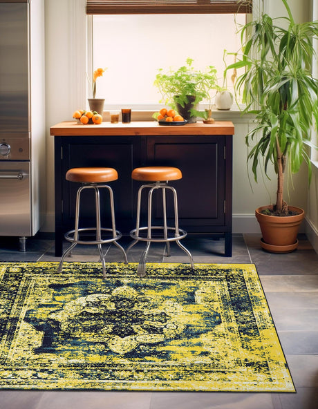 Navy Blue 7' 10 x 7' 10 Sofia Square Area Rug Durable Easy Clean Stain Resistant Unique Carpet for Affordable Interior Home Design for Sale at Rug Engine