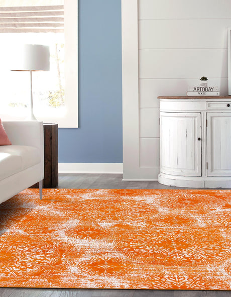 Orange 7' 10 x 7' 10 Sofia Square Area Rug Durable Easy Clean Stain Resistant Unique Carpet for Affordable Interior Home Design for Sale at Rug Engine