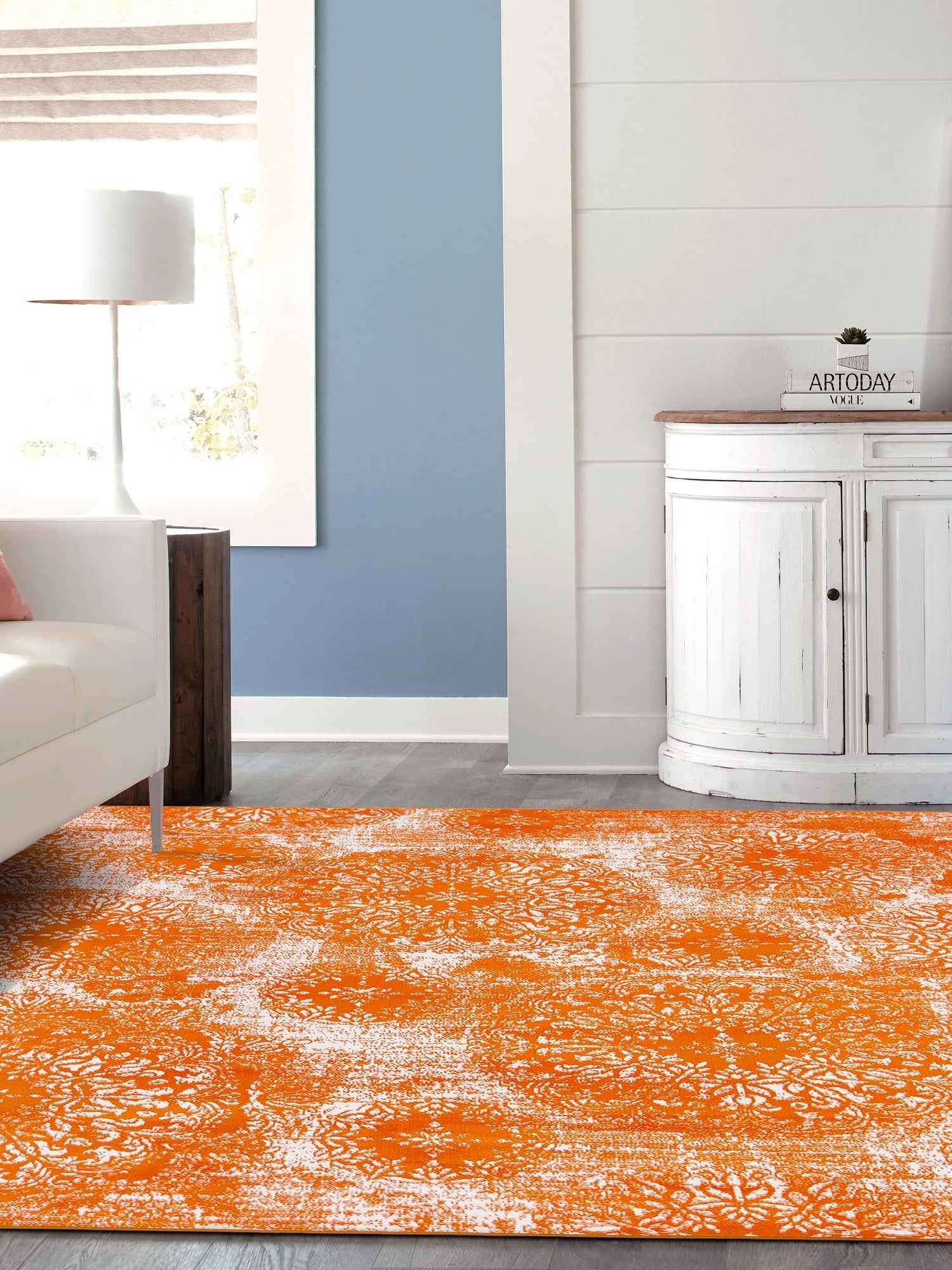 Orange 6' 1 x 6' 1 Sofia Square Area Rug Durable Easy Clean Stain Resistant Unique Carpet for Affordable Interior Home Design for Sale at Rug Engine