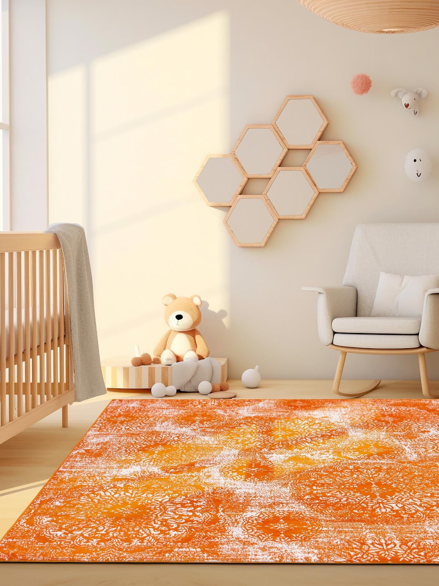 Orange 6' 1 x 6' 1 Sofia Square Area Rug Durable Easy Clean Stain Resistant Unique Carpet for Affordable Interior Home Design for Sale at Rug Engine