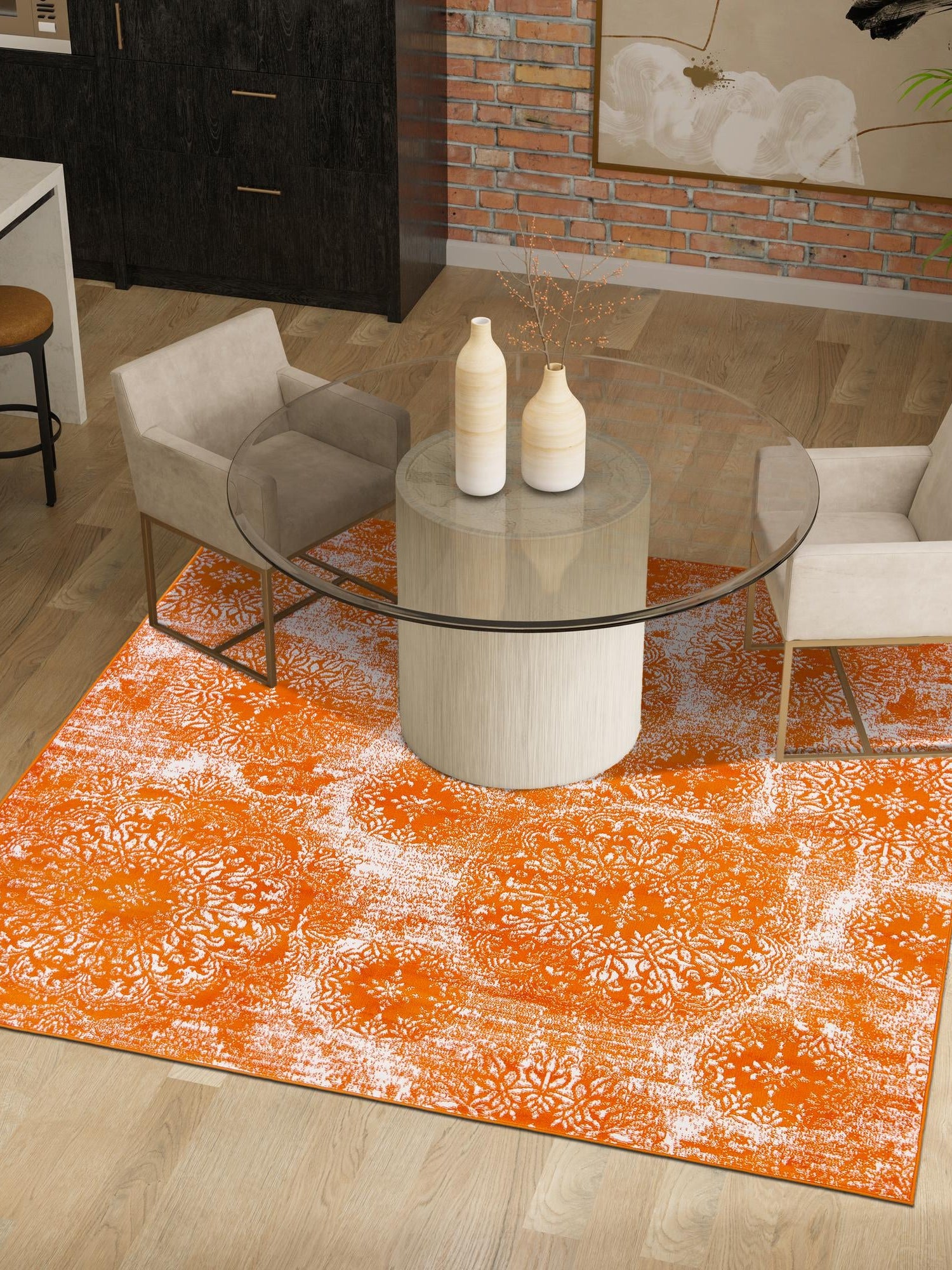 Orange 6' 1 x 6' 1 Sofia Square Area Rug Durable Easy Clean Stain Resistant Unique Carpet for Affordable Interior Home Design for Sale at Rug Engine