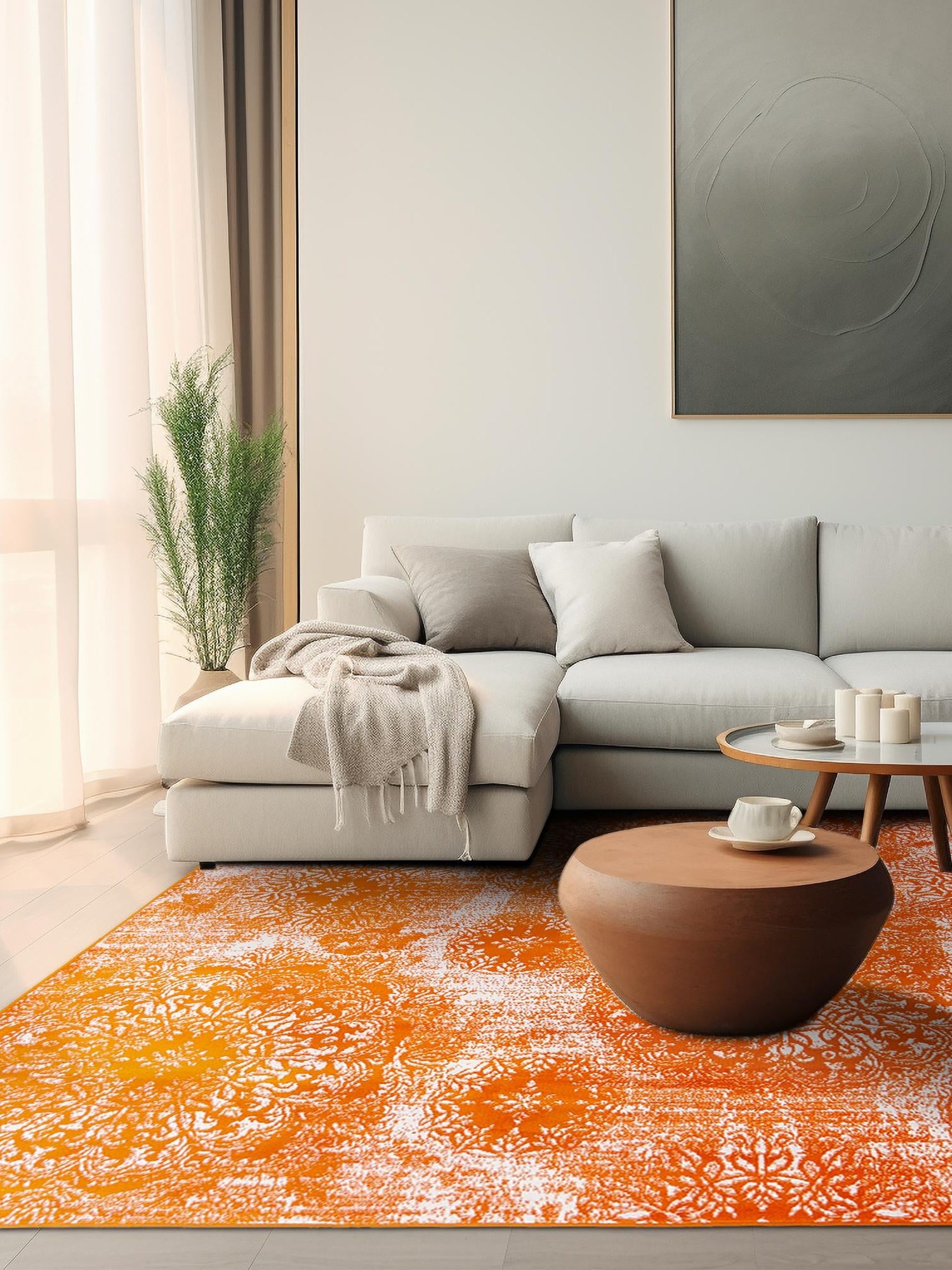 Orange 6' 1 x 6' 1 Sofia Square Area Rug Durable Easy Clean Stain Resistant Unique Carpet for Affordable Interior Home Design for Sale at Rug Engine