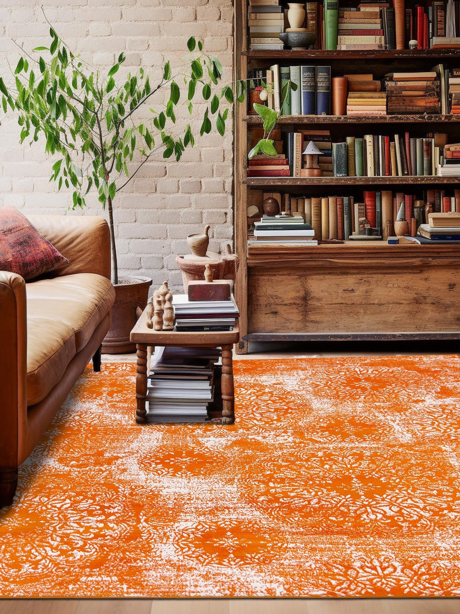 Orange 6' 1 x 6' 1 Sofia Square Area Rug Durable Easy Clean Stain Resistant Unique Carpet for Affordable Interior Home Design for Sale at Rug Engine