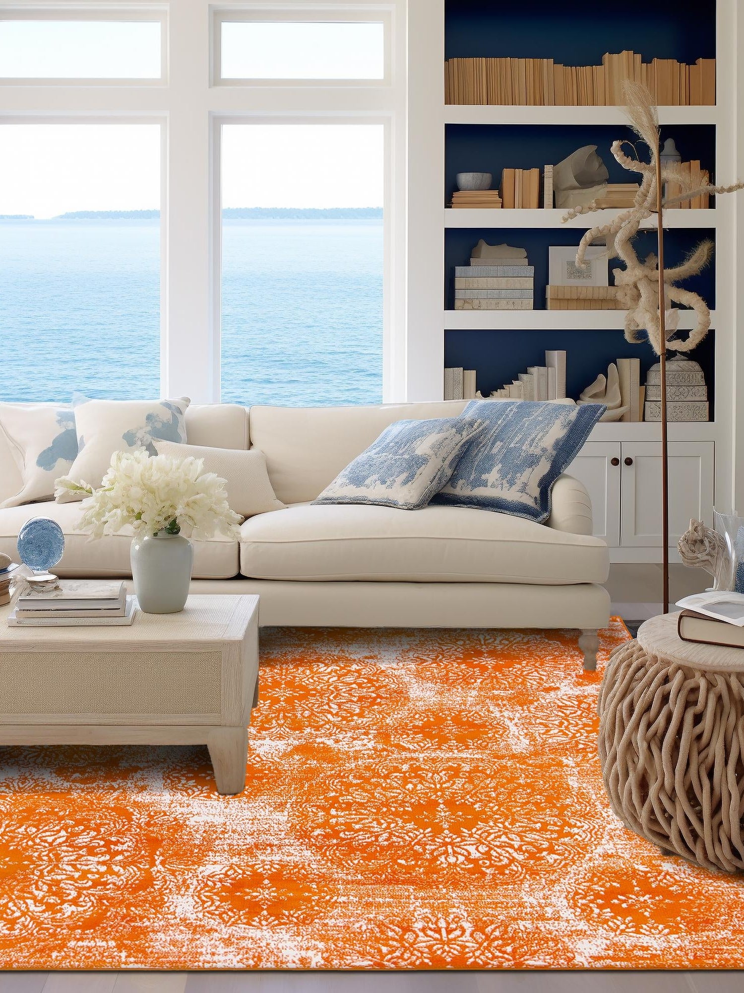 Orange 6' 1 x 6' 1 Sofia Square Area Rug Durable Easy Clean Stain Resistant Unique Carpet for Affordable Interior Home Design for Sale at Rug Engine