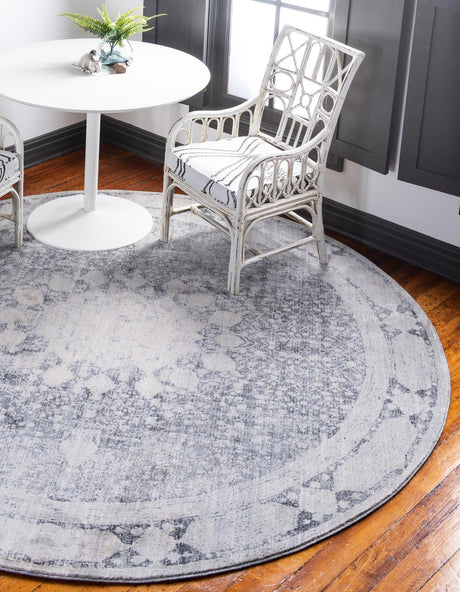 Gray 8' x 8' Asheville Round Area Rug 100% Polypropylene With Cotton Backing Easy Clean Indoor Living Dining Bedroom Office Carpet for Sale at Rug Engine