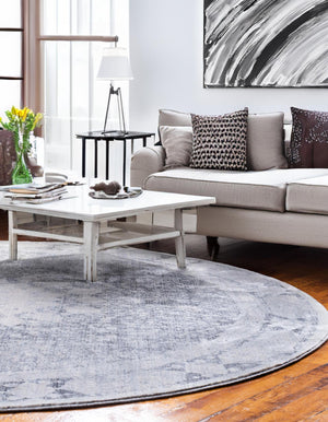Gray 8' x 8' Asheville Round Area Rug 100% Polypropylene With Cotton Backing Easy Clean Indoor Living Dining Bedroom Office Carpet for Sale at Rug Engine