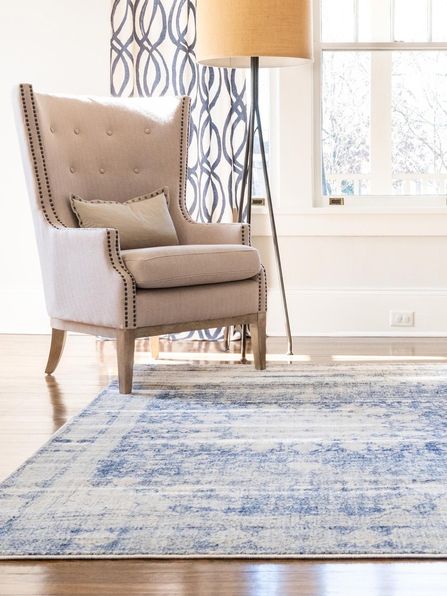 Navy Blue 4' 1 x 6' 1 Asheville Rectangle Area Rug 100% Polypropylene With Cotton Backing Easy Clean Indoor Living Dining Bedroom Office Carpet for Sale at Rug Engine