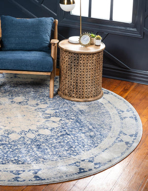 Navy Blue 8' x 8' Asheville Round Area Rug 100% Polypropylene With Cotton Backing Easy Clean Indoor Living Dining Bedroom Office Carpet for Sale at Rug Engine